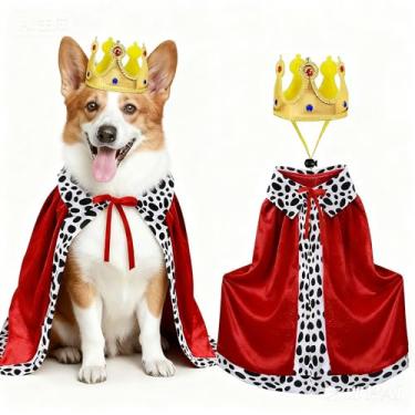Imagem de Puluole Fantasia de cachorro King para cães grandes - Fantasia de Halloween para meninos, fantasia engraçada de Halloween, vestuário para cães e gatos (M)