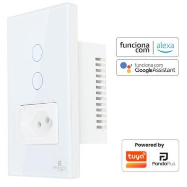 Imagem de Interruptor Inteligente Wifi 2 Botões Touch 1 Tomada 16A Bivolt Smartl