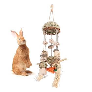 Imagem de Luqeeg Brinquedos de Mastigar para Coelhos Pendurados, Brinquedo de Madeira para Gaiola de Coelho para Roer os Dentes, Anel de Rattan para Petiscos para Hamsters Porquinhos da Índia