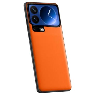 Imagem de LTLMYDAM Capa fina para Xiaomi 17 Pro Max/17 Pro/17, couro vegano líquido, minimalista, leve, proteção contra choque, borda macia, laranja, 17 Pro