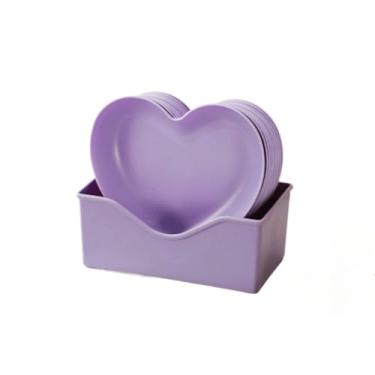 Imagem de Kit 10 Pratos Petisqueiras Em Formato De Coracao Com Suporte Para Sobremesas E Festas (ROXO 10 Pratos + Suporte)