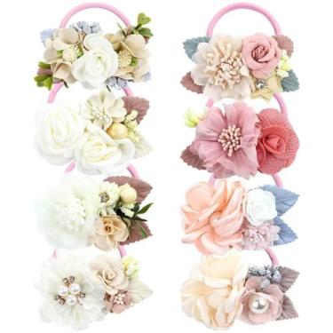 Imagem de Laços de cabelo floridos, elásticos para crianças, crianças, adolescen