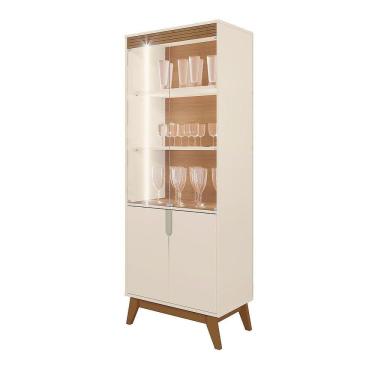 Imagem de Cristaleira Moderna Paraty 4 Portas Vidro 2 Estante Off White Com Amendoa