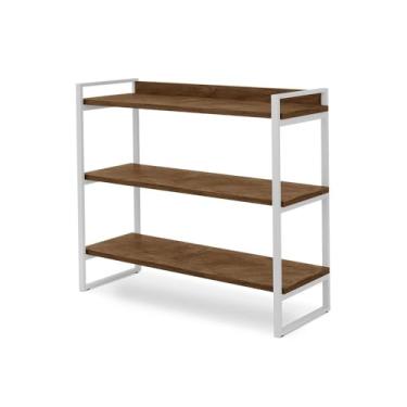 Imagem de Aparador Industrial Milão 3 Prateleiras 90cm Aço Carbono MDF Estilo Loft Moderno(Imbuia/Branco)