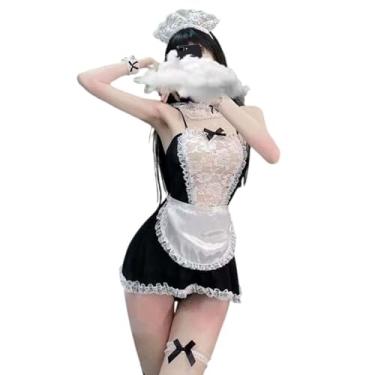 Imagem de Essent Conjunto de fantasia sexy e roupa de dormir de empregada francesa e lingerie sexy, Empregada francesa, X-Large