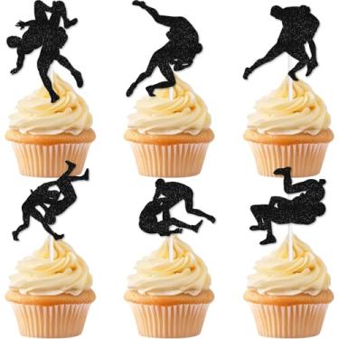 Imagem de 18Pcs Black Wrestling Dessert Cupcake Topper,Pick For Wrestler Cheer to Wrestling Theme For Boy Man Happy Birthday Party Decorations Supplies