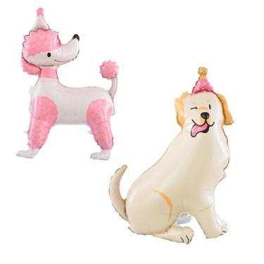 Imagem de Balões de labrador e poodle rosa - 2 peças de balões de alumínio 4D para decoração de aniversário de cachorrinho ou chuveiro de estimação de menina
