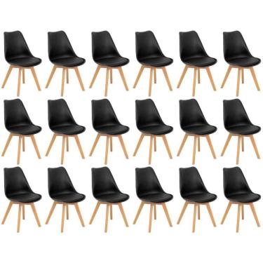 Imagem de Conjunto 18 Cadeiras De Jantar Eames Wood Leda Design Estofada - Preto