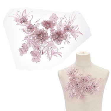 Imagem de letsinstyle Aplique de renda com contas de flores 3D, apliques florais rosa, apliques florais para costura, roupas, vestidos de casamento, fantasias, acessórios