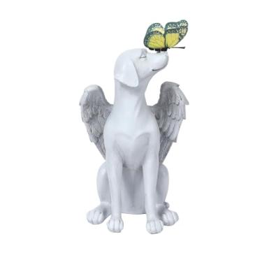 Imagem de Killoywin Presentes em memória de cachorro para perda de cachorro, pedra memorial de animais de estimação para cães, estátuas de borboleta de anjo de resina, presentes de aniversário para mulheres