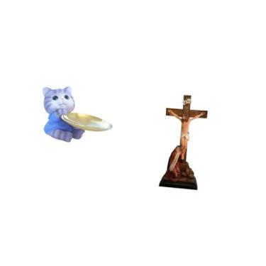 Imagem de Fenteer Bandeja de Estátua de Resina de Gato Moderno E Ornamento de Escultura de Jesus, Mãe E Maria, para Decoração de Casa, Mesa de Jantar, Armário, Pratelei