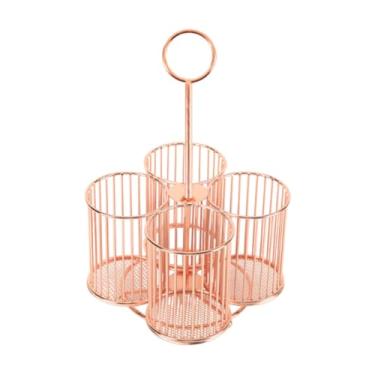 Imagem de Rotating Office Desk Storage Organizer 4 Compartment Metal Utensil Organizer Multifunctional Cutlery Storage Holder for Forks Black(Rose Gold)