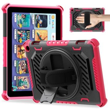 Imagem de TASSKTO Capa para tablet Fire HD 8 e HD8 Plus 12ª/10ª geração 2024/2022/2020 com alça de mão giratória 360, também para iPhone Nokia Sony Capa robusta