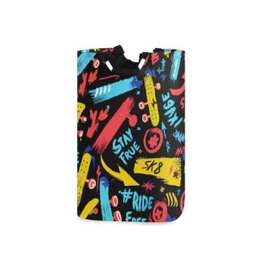 Imagem de xigua Skates coloridos grande cesto de roupa suja com alça, cesto de roupas dobrável, cesta de armazenamento dobrável para organização de brinquedos e roupas no quarto, banheiro e lavanderia