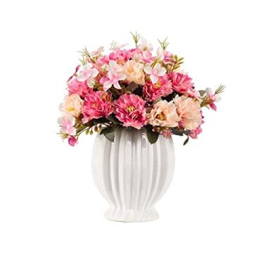 Imagem de LMJYU Flores artificiais caseiras com vaso, cravos arranjos de flores realistas buquê de seda peônia falsa hortênsia para decoração de casamento de Natal ou: B