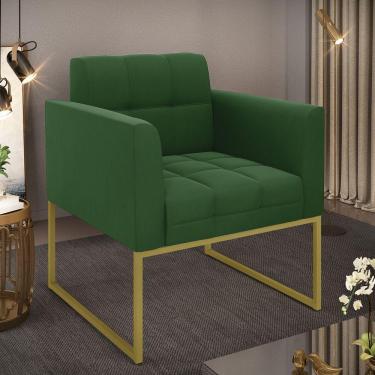 Imagem de Poltrona Elisa Suede Verde Base Metálica Industrial Dourada - D'rossi