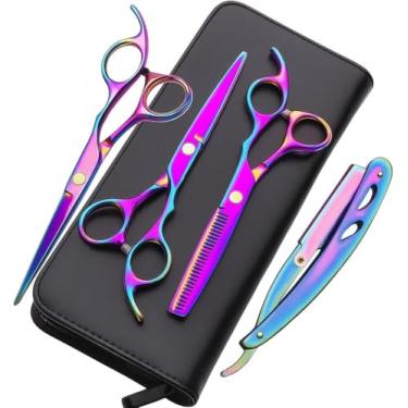 Imagem de Kit Barbeiro KA5509, Tesouras Profissionais e Navalha para Corte e Acabamento