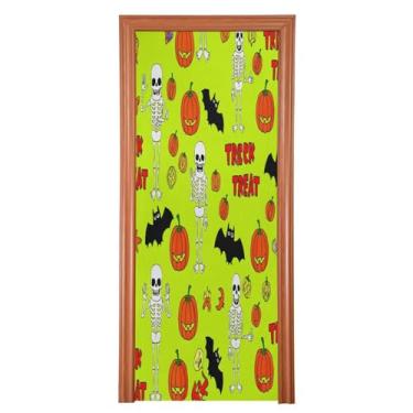 Imagem de CEBUGI Capa de porta frontal com esqueletos de 81 x 200 cm, faixa removível e lavável para decoração de casa, festa de fim de ano