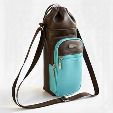 Imagem de Bolsa Térmica (MARROM COM TIFFANY) GALANTE para Garrafa de 750 ML em Couro Sintético - Coleção Cores VERÃO 2026