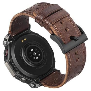 Imagem de HEMSUT Pulseira de relógio perfurada de couro genuíno para Amazfit T-Rex/T-Rex PRO/T-Rex 2/T-Rex 3/T-Rex 3 PRO | Pulseira respirável com fivela de aço inoxidável | Masculino e feminino