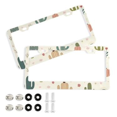 Imagem de CEBUGI Pacote com 2 molduras de placa de carro de alumínio capas de moldura de placa de carro com 2 furos acessórios automotivos de cacto para placas dianteiras e traseiras orifício elíptico