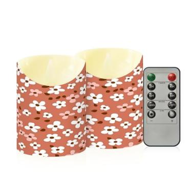 Imagem de Wassud Velas sem chama de flores brancas marrons com controle remoto, velas realistas cintilantes com temporizador, velas decorativas para Natal, casamento, festa, decoração de casa pequenas