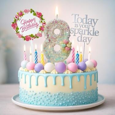 Imagem de por Tugba Aydan – 8 velas de aniversário com números – Kit de decoração de bolo de 24 peças com vela numérica – Artigos de festa para celebração de oitavo aniversário infantil