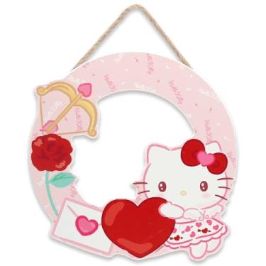 Imagem de Open Road Brands Decoração de parede de madeira para pendurar coroa de coração Hello Kitty - Linda arte de parede Hello Kitty para decoração do dia dos namorados