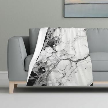 Imagem de ZTPOWQA Cobertor de flanela macio e quente com estampa de mármore preto e branco para cama, sofá, viagem, acampamento, lavável, inverno, outono