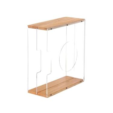 Imagem de Suporte para armazenamento de CDs Suporte de madeira para discos vinil com divisórias acrílico transparente