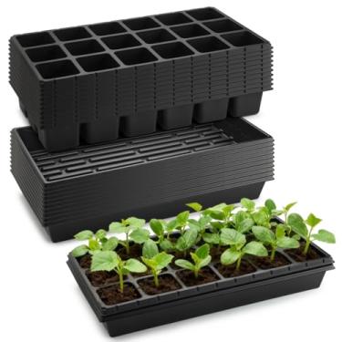 Imagem de RooTrimmer Vasos quadrados de 7,4 cm de profundidade, bandejas de mudas de 18 células com coleta de água para berçário 1020 bandejas sem furos para iniciar e transplantar sementes (50,8 cm x 25,4 cm