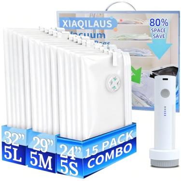 Imagem de Sacos de vedação a vácuo para viagens de roupas, bolsas de armazenamento a vácuo com bomba de ar, embalagem de compressão para bagagem e viagem de roupas (15 bolsas combo + bomba elétrica)