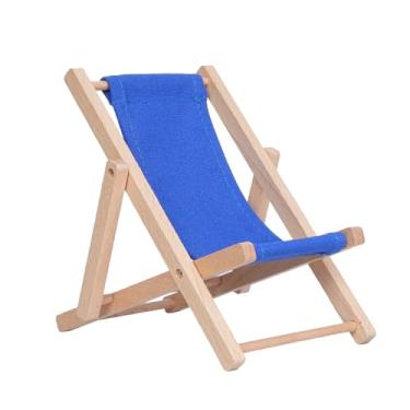 Imagem de Hanpo Mini suporte de telefone para cadeira de praia de madeira, bonito suporte de celular dobrável de tecido para mesa, nova base de telefone compatível com smartphone de 6,7 polegadas (azul marinho)