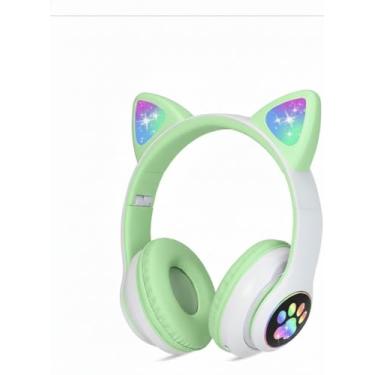 Imagem de Fone de Ouvido Bluetooth com Orelha de Gatinho Infantil, LED Colorido, Sem Fio (Verde)