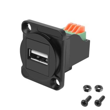 Imagem de MEIRIYFA Conector sem solda USB 2.0 tipo D, terminal de montagem em painel, USB 2.0 tipo A fêmea para crimpagem de 4 pinos, conversor adaptador de conexão rápida para transferência de dados