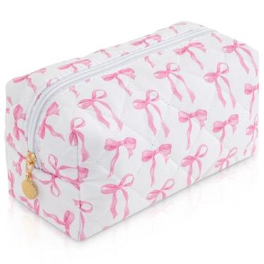 Imagem de UUYUUY Bolsa de maquiagem acolchoada, Laço de fita, Bolsa de maquiagem