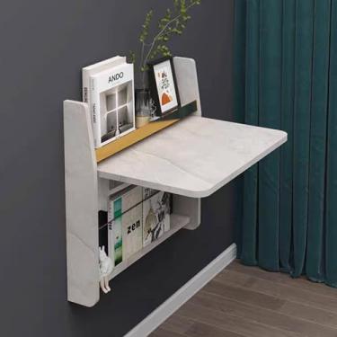 Imagem de Mesa dobrável de parede, mesa flutuante para laptop, mesa dobrável de madeira maciça, mesa de jantar pequena com folhas, para jantar, estudo, cozinha, jantar, lavanderia, bar etc. (83,8 cm/33 pol
