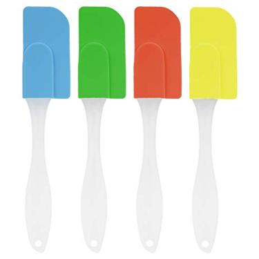 Imagem de Espátula de silicone para assar com alça de plástico – Pacote com 4 – Raspador de espátulas para misturar resistente ao calor