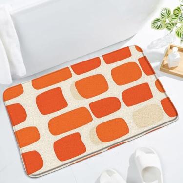 Imagem de HUSPWP Tapete de banho geométrico laranja meados do século ocidental boho quadrado moderno abstrato geométrico listras decoração de banheiro tapete de cozinha tapete de chão de banheiro
