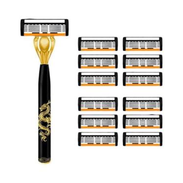 Imagem de Navalha Manual Masculina De 6 Lâminas Com Estampa De Dragão E Lâminas 