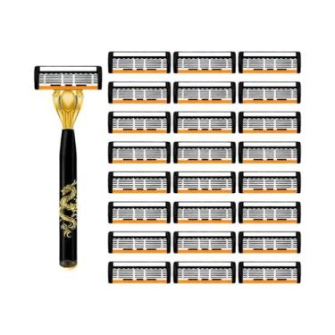 Imagem de Navalha Manual Masculina De 6 Lâminas Com Estampa De Dragão E Lâminas 