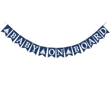 Imagem de KUNGOON Faixa Baby on Board em azul marinho e branco, decoração de festa divertida havaiana para chá de bebê/revelação de gênero.