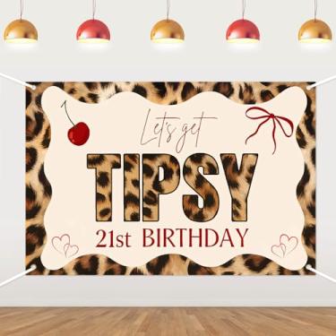 Imagem de Pano de fundo de leopardo Let's Get Tipsy Party - Banner com estampa de chita para mulheres, festa de aniversário de 21 anos, despedida de solteira, chá de panela, decoração de cabine de fotos safári