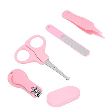 Imagem de Cryfokt Kit de Cuidados Com As Unhas do bebê Conjunto de Manicure para Recém-nascidos de Aço Inoxidável Suave para Bebês Com Cortador de Unhas, Tesoura, Pinça e Lima para Presente de chá de bebê (Rosa)