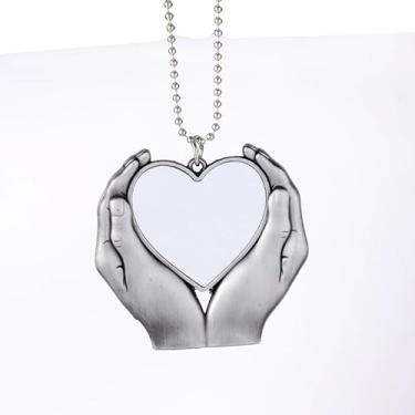 Imagem de Conjunto de 6 enfeites de asa de anjo de sublimação em branco pingente de coração de amor de metal ornamentos personalizados para pendurar em carro com foto em branco para janela de casa faça você