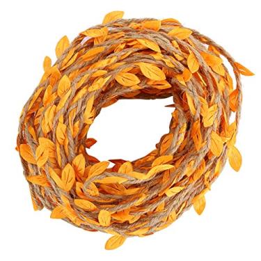 Imagem de Folha de folhagem falsa de videira artificial DIY Decoração de guirlanda Simulação Planta de escalada de rattan para festa de casamento no jardim Decoração de casa 10m 32,8 pés (Laranja)