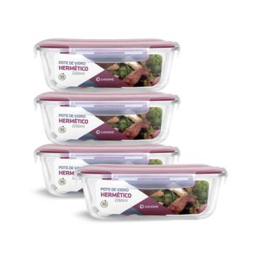 Imagem de Kit 4 Potes Vidro Retangular Hermético C Tampa 2260ml Forno - NABOX, V