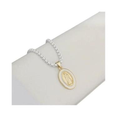 Imagem de Colar Choker Com Pingente Oval De Nossa Senhora Em Esmalte, Corrente C