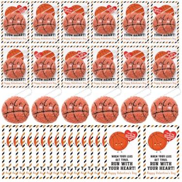 Imagem de Jenaai 30 conjuntos de presente de equipe de basquete para meninas, mini chaveiros de basquete com cartões comemorativos, rosto fofo, chaveiros de pelúcia para dia do jogo, dia dos namorados
