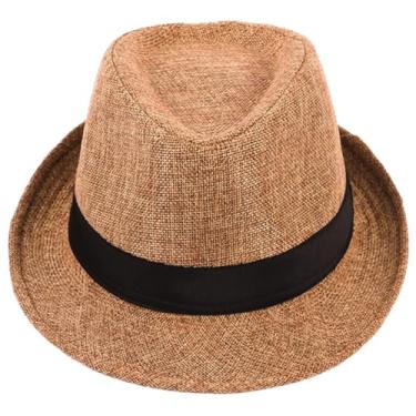 Imagem de GWWZHI 10 peças Fedora Chapéus Panamá de casamento a granel chapéus de aba curta chapéus ganster anos 1920 bonés homens mulheres festa fantasia, circunferência 58 cm (Cáqui)